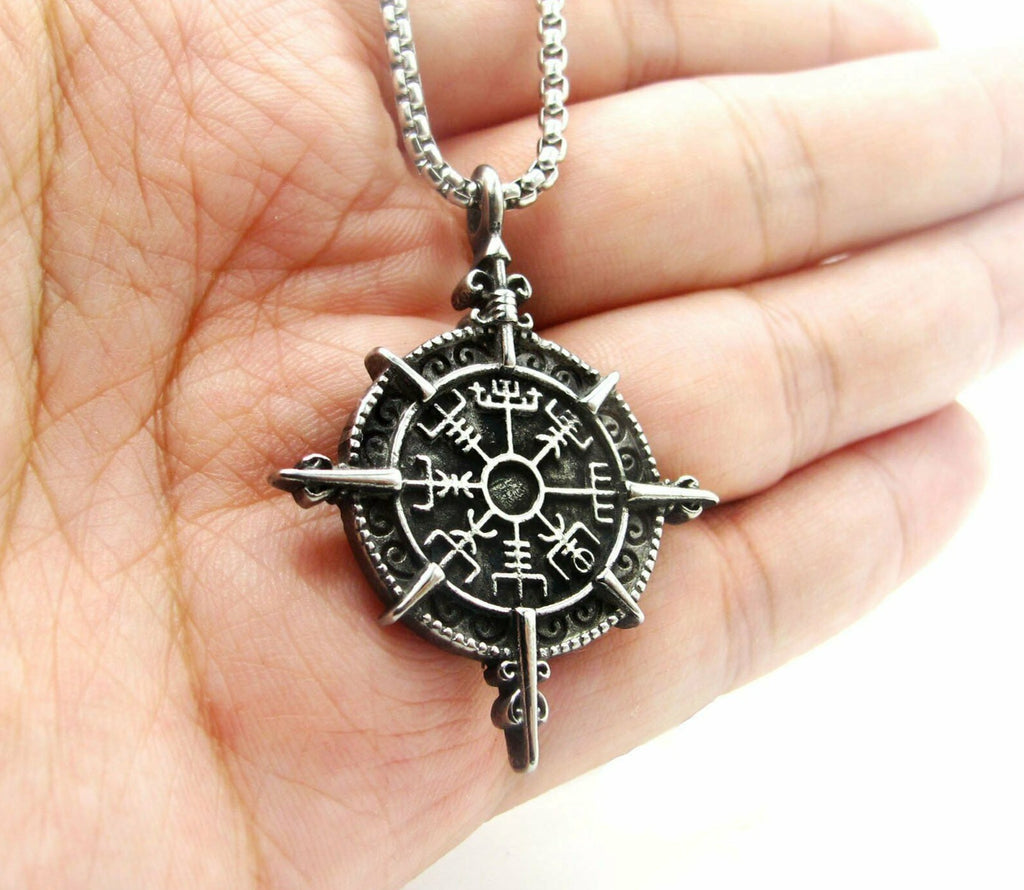 925 Sterling Silver Mens Compass Pendant Necklace with Leather Cord »  Anitolia